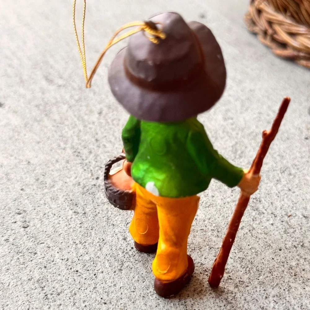Vintage Boy with Rabbit Figurine Christmas Ornament - Made‎ in Hong Kong